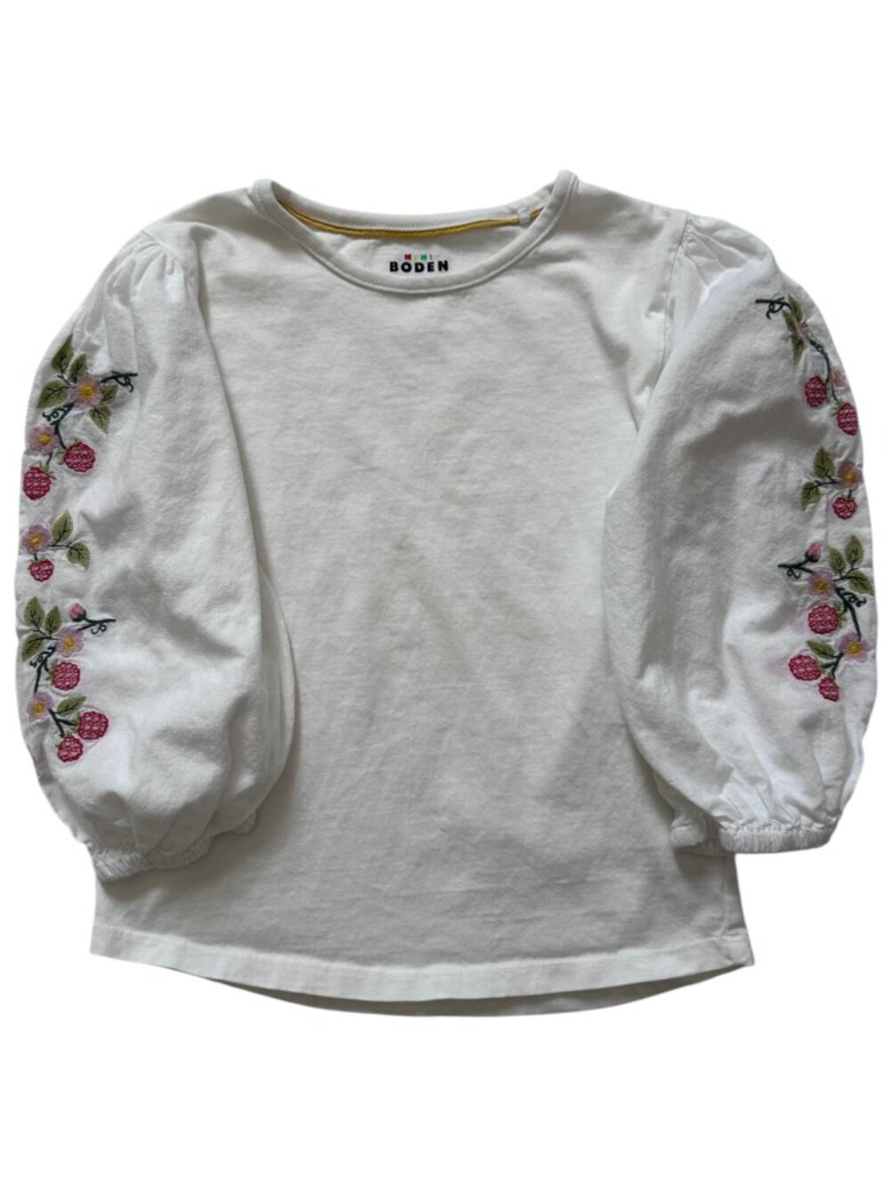 Mini Boden Girls Embroidered Raspberry Puff Sleeve Top Size 7/8